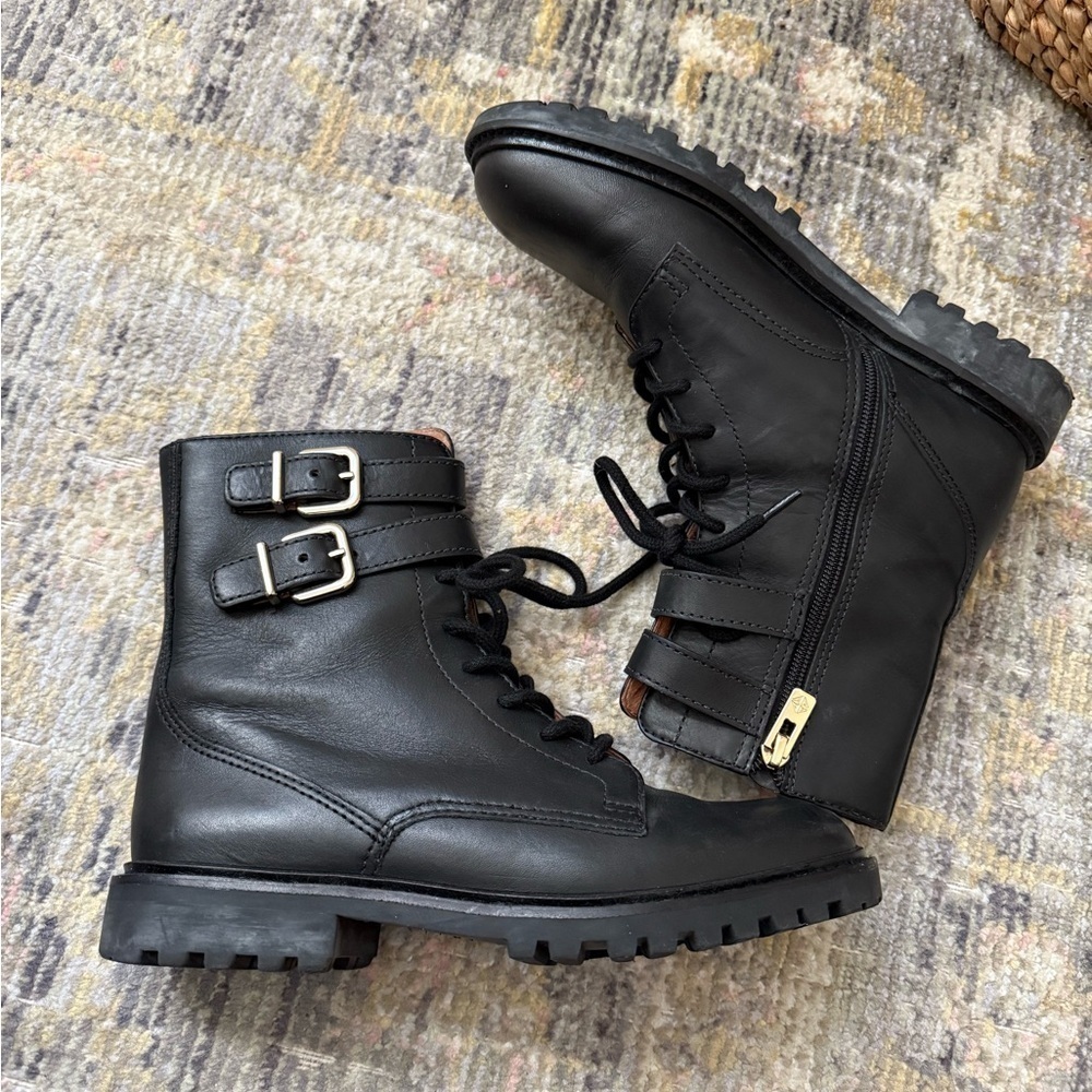 Antonio Melani Black Leather laced biker Boots with buckle